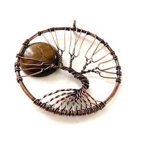 Handcrafted Copper Tree of Life Pendant with Natural Stone